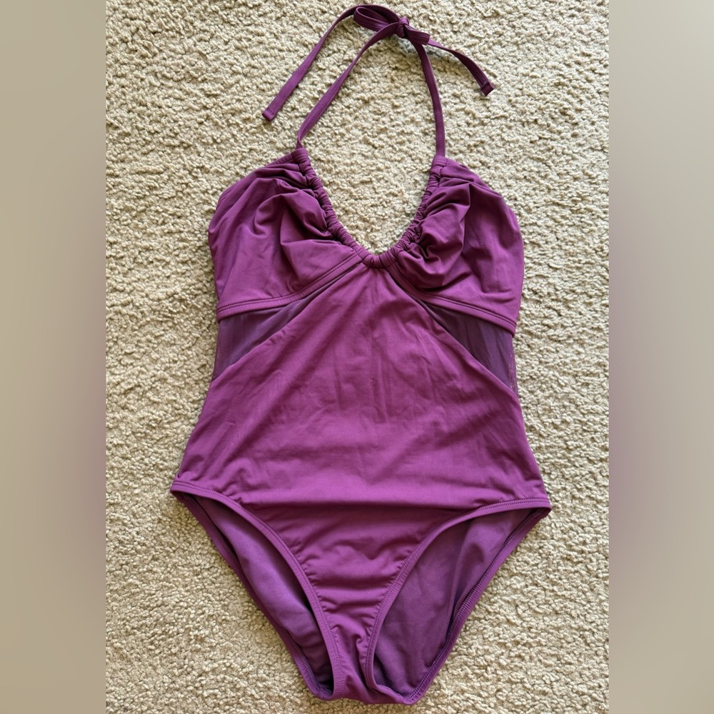 Everything But Water One Piece Swimsuit Halter Neck Burgundy Purple Medium